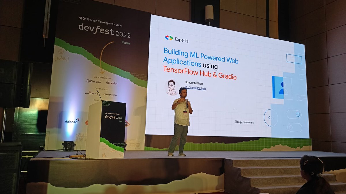 GDGPune's tweet photo. Catch @_bhaveshbhatt speaking on Building ML Powered Web Applications using @TensorFlow Hub & @Gradio At #DevFestPune2022 Track 3
#Devfest #DevFestPune #devfest2022 #speakersession #speaker #DFT22 https://t.co/WKw0HDH0qB