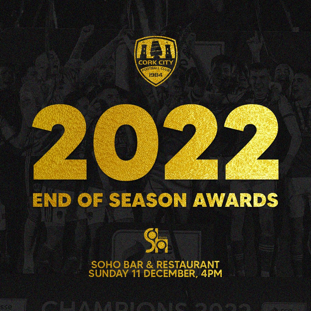 𝟮𝟬𝟮𝟮 𝗘𝗡𝗗 𝗢𝗙 𝗦𝗘𝗔𝗦𝗢𝗡 𝗔𝗪𝗔𝗥𝗗𝗦!🗳️ Join us in SoHo Bar & Restaurant on Grand Parade from 4pm this afternoon for our End of Season Awards! 🏆 #CCFC84 | @sohobarcork