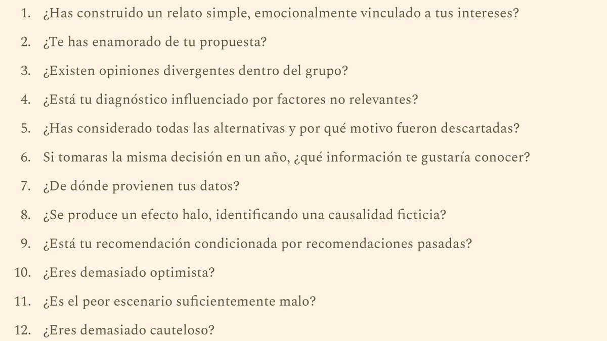 joantubau's tweet photo. Las 12 preguntas de Kahneman que debes lanzarte antes de tomar la decisión. Fijar esos protocolos es seguramente la mejor estrategia para minimizar los errores por irracionalidad https://t.co/NBdLG2OokL
