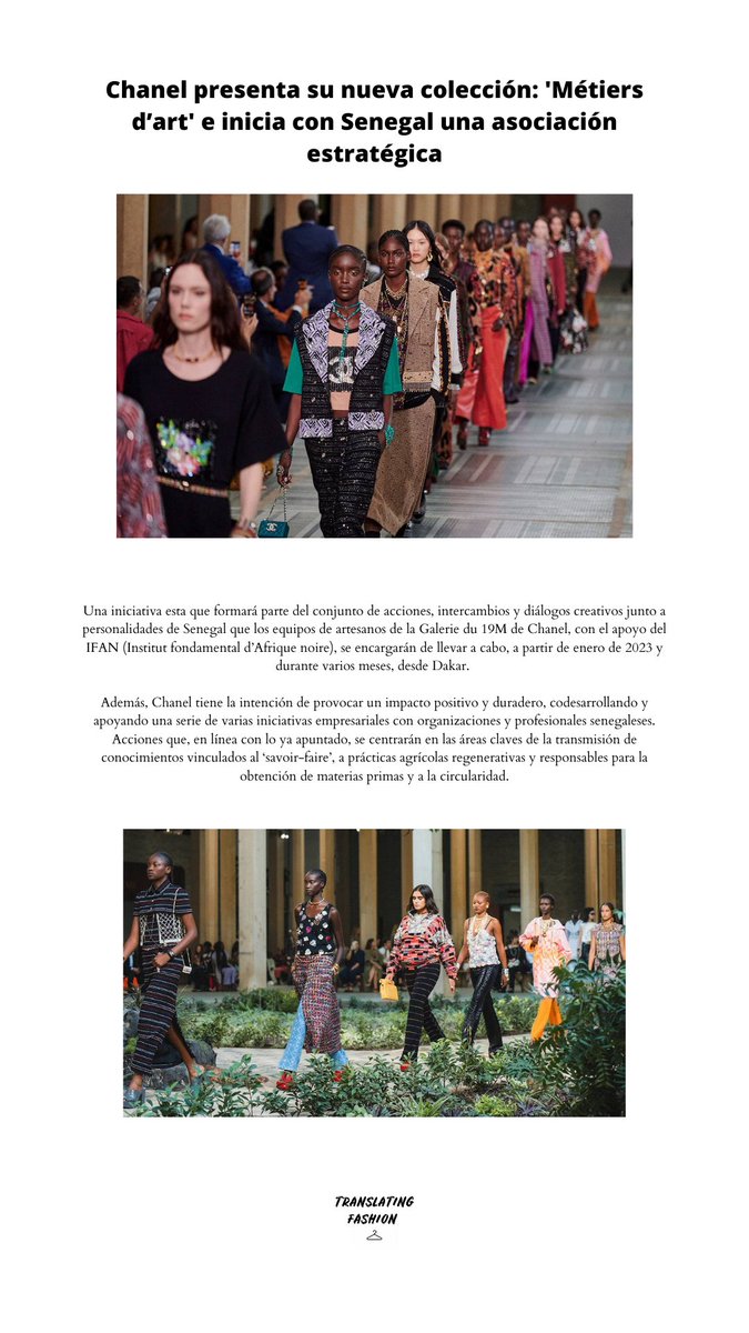 translatingfash's tweet photo. Chanel se ha convertido en la primera firma europea o estadounidense en presentarse en África subsahariana con 'Métiers d'Art' https://t.co/hBOhFzP8hh