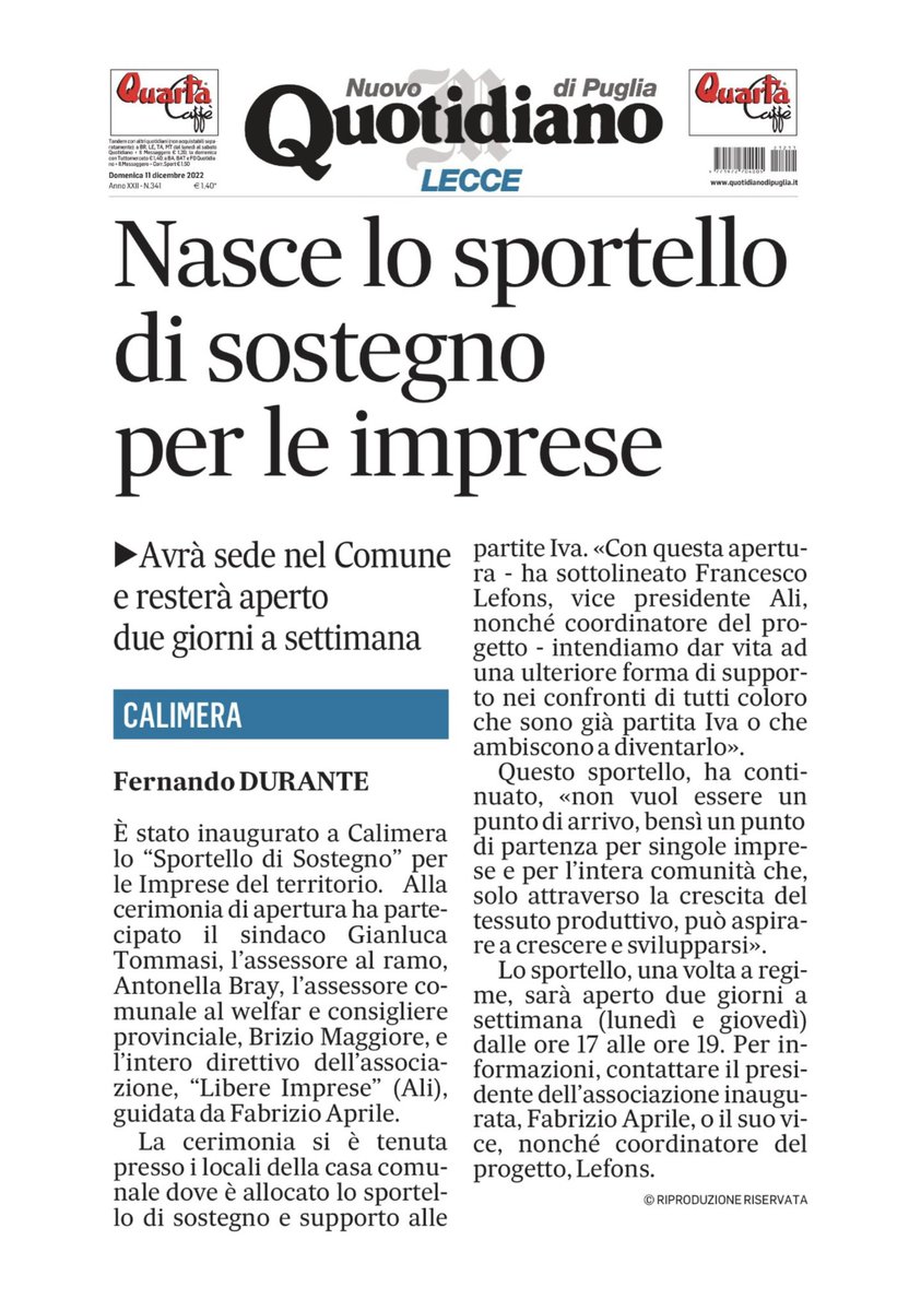 MaggioreBrizio's tweet photo. COMUNE DI CALIMERA: SOSTEGNO E SUPPORTO PER LE IMPRESE DEL TERRITORIO‼️ 

…e dopo aver creato un capitolo di bilancio esclusivamente per le imprese Calimeresi, adesso è stato creato uno sportello per le partite iva e per chi aspira a diventarlo. https://t.co/ZuFKtUB5bf