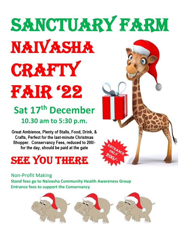 Come to the #NaivashaCraftyFair on 17 Dec 2022, from 10.30 at Sanctuary Farm.  Shop with Nature!  #nonprofit #supportlocalartisans #fundayout #christmasshopping