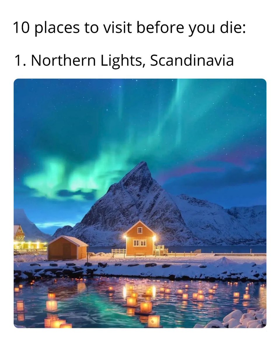 MindWisdomMoney's tweet photo. 10 Places to visit before you die:

1. Northern lights https://t.co/sGk3AIr58P