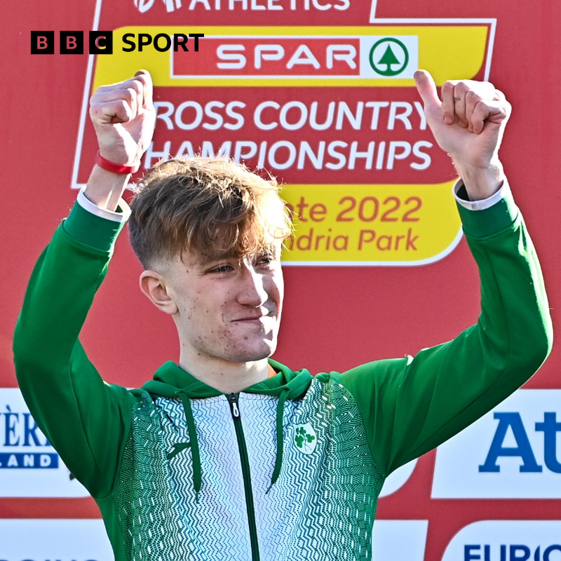BBCSPORTNI's tweet photo. 🥈 Silver for Tyrone teenager Nick Griggs in the European Cross Country Championships in Turin ⤵️
