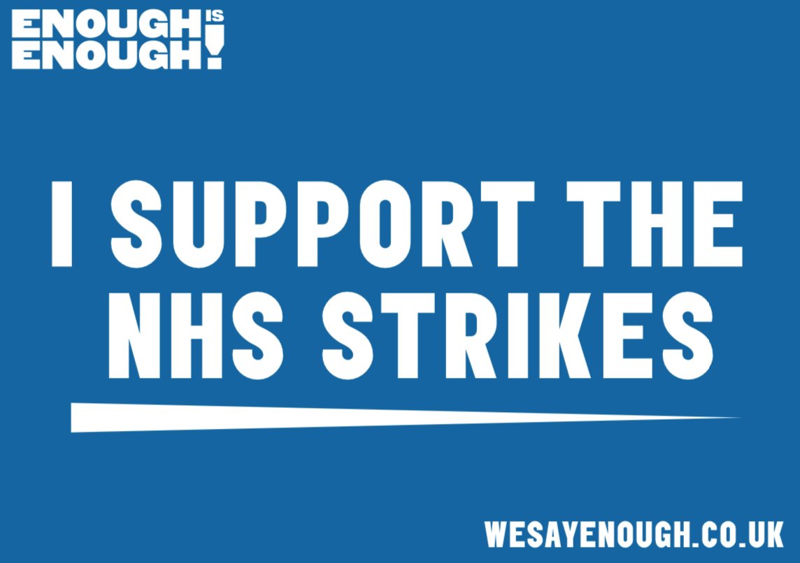 I fully support our NHS and everyone who works for it.
I also fully support the nurses wage demands and therefore support their action to make those demands a reality.
#ISupportOurNurses
#NursesStrike 
#NHSStrikeNow 
#GTTO 
#ToriesOut157