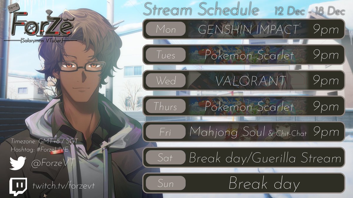 ForzeVt's tweet photo. 💻SCHEDULE 12 Dec - 18Dec💻
Timezone: GMT+8 / SGT

• Christmas soon! Gonna be occupied during weekends till year end 
• Yes, More Pokemon ;D

TWITCH: https://t.co/Tn5PObAtTH
DISCORD: https://t.co/barFOx4qea
LIVE: #ForzeLIVE
ART: #ForzeART

#Vtuber #ENVtuber #SGVtuber https://t.co/0Mjm94fAbO