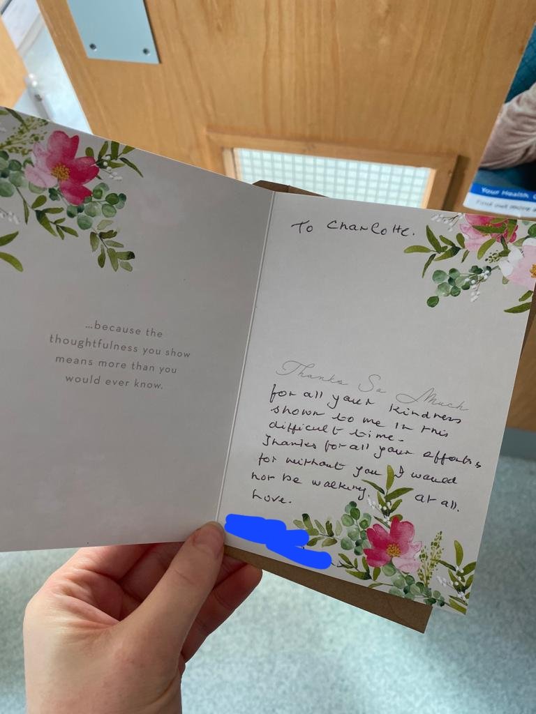 HasuHill's tweet photo. Lovely patient feedback for 2 of our new therapists on the stroke therapy team. Thank you very much for all your hard work and may you continue to blossom 🌸 https://t.co/vUBU1k8ly1