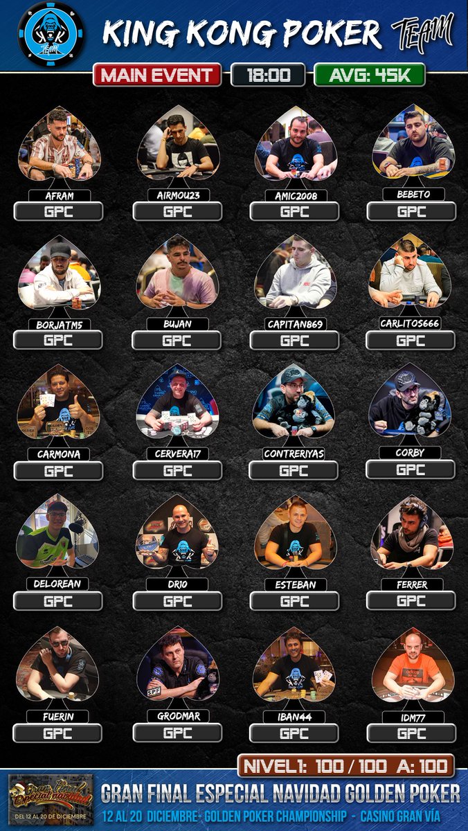 KingKongPoker's tweet photo. 🚨SORTEO GOLDEN KK 2/3🚨

Sorteamos una🎟️entrada al Golden Freeroll Caribe con 7.000€ en premios

1⃣ Ser🦍Kinkon premium
2⃣ Seguir a @goldengamesint y @KingKongPoker
3⃣ RT hasta 0:00h mencionando a tus 2 "caballitos" preferidos para ganar el Golden Main Event

GL #KinKones 🍀 https://t.co/TtjAQx4XLe