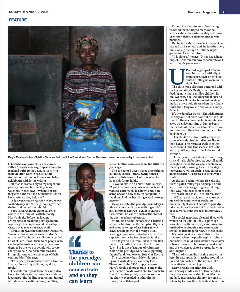 ACawleyPhoto's tweet photo. A few of my pics, along with words by @LadyCatHT , in yesterday's Herald, from our recent trip to Malawi with @MarysMeals @Jolloy23 https://t.co/ZdWfxPyfjH