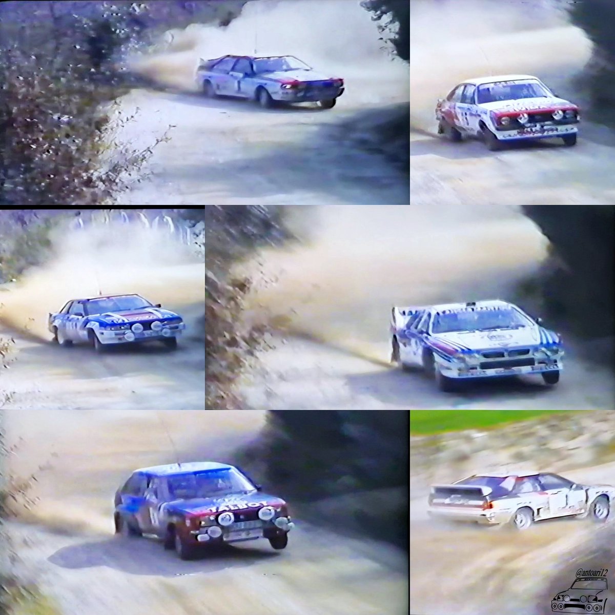 antoari12's tweet photo. Meanwhile in #RallyPortugal1983 #Blomqvist+#Cederberg #Santos+#Oliveira #Kaby+#Arthur #Alen+#Kivimäki #Zanini+#Autet #Mouton+#Pons #AudiquattroA1 #FordEscortRS1800MKII #Nissan240RS #lancia037rally #TalbotSumbeamLotus #classiccars #classicrallys #classicrallycars #GrupoB #grupo4 https://t.co/wYQZiVvzHC