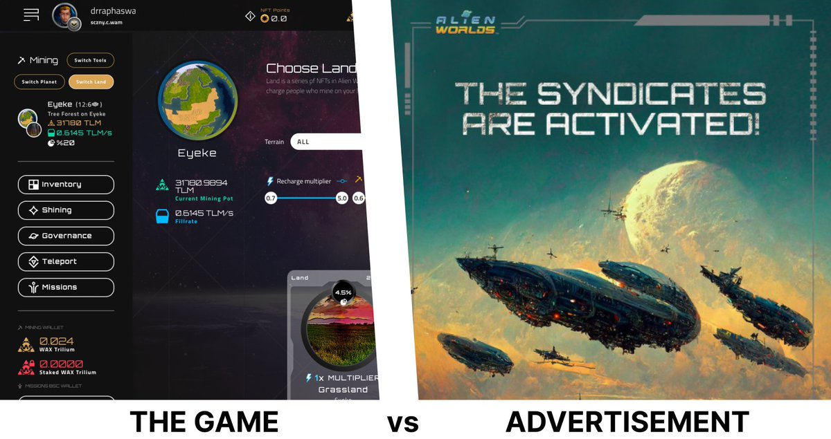 drraphaswan's tweet photo. I decided to play the #1 DAU #GameFi game @AlienWorlds . My first impression - it's not what I thought it would be, based on the advertisement. Did you play this game? What is your opinion on this title? #Web3Games #BlockchainGaming https://t.co/w82BeeNoVc