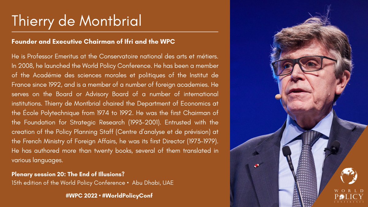 WorldPolicyConf's tweet photo. .@TdeMontbrial, Executive Chairman and Founder of @IFRI_ and of @worldPolicyConf, is chairing this session.
Follow the session on our livestream ➡️⏺️https://t.co/zuVaZf0S4c
#WorldPolicyConf #worldpolicyconference #WPC2022 @IFRI_ https://t.co/ec9TBBXzte