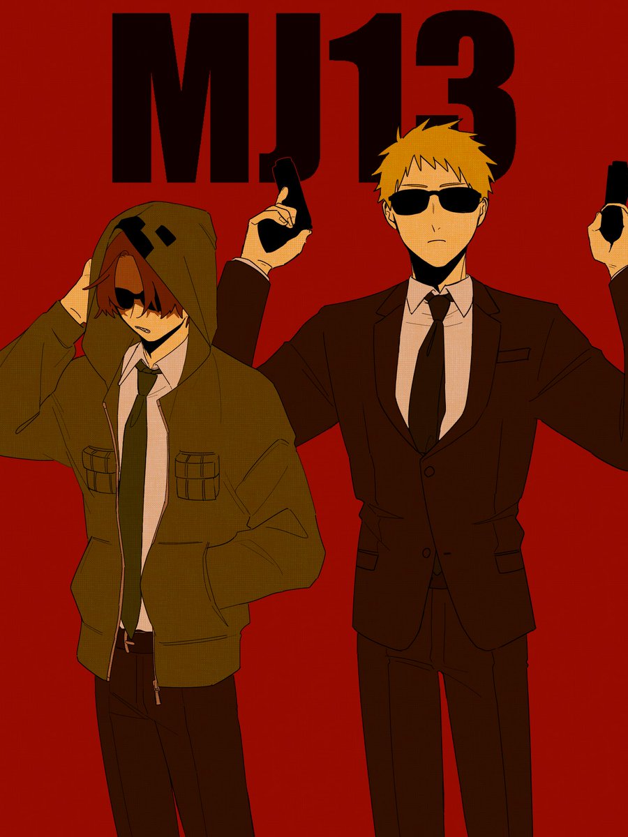 multiple boys sunglasses 2boys necktie weapon formal gun  illustration images
