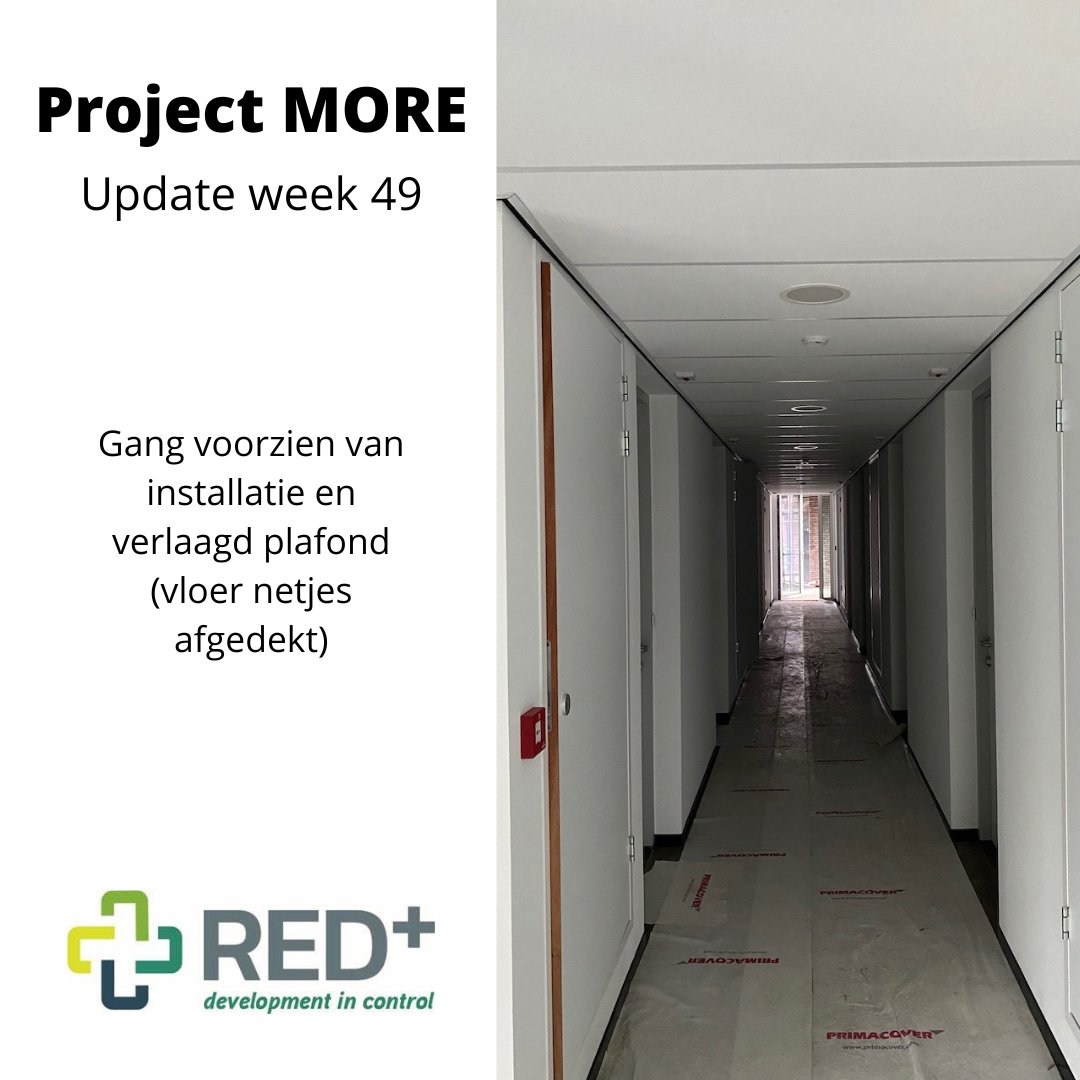 De gangen worden aangepakt. Eerder geplaatste installaties worden weggewerkt achter verlaagde plafonds. De vloeren zijn nog afgedekt tegen beschadiging. 
#Leiden #MORE #LBSP #studentenwoning #gang #verlaagdeplafonds #afgedektevloeren 

<a href="/REDdevelopment1/">RED+ development in control</a> <a href="/Lingotto_NL/">Lingotto</a> 
<a href="/HeddesBenO/">Heddes Bouw & Ontw.</a>