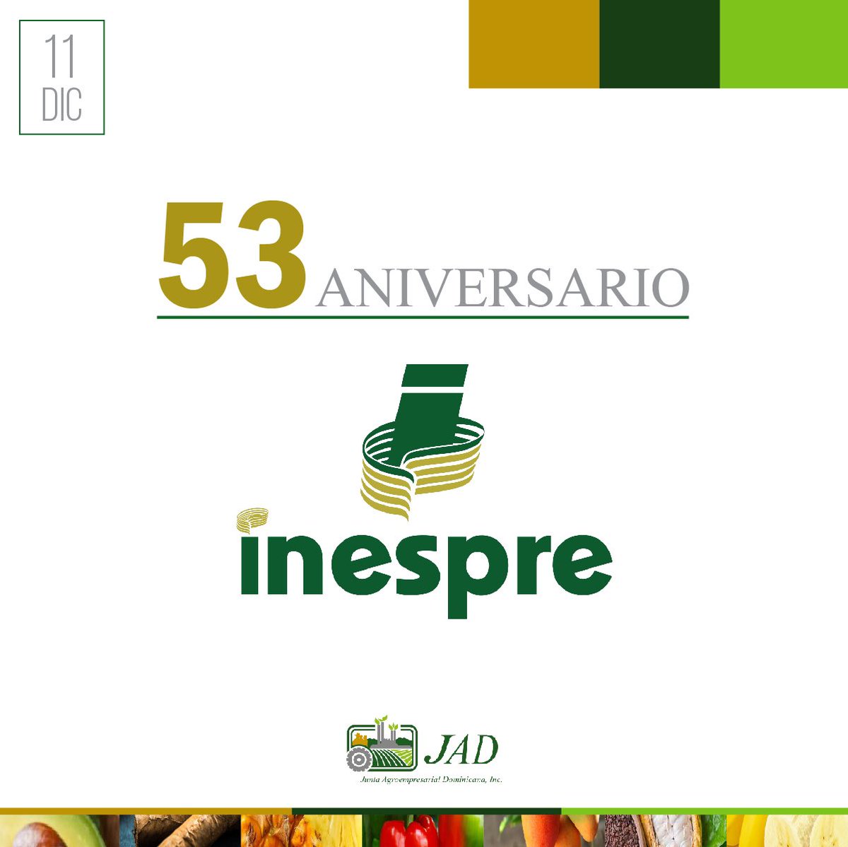 jad_agroempresa's tweet photo. #JADFelicita a @InespreRD por sus 53 años brindado apoyo y servicios en el sistema nacional de comercialización agropecuaria, contribuyendo a favorecer la competitividad de los agroproductores y la capacidad de compra de los consumidores de nuestro país. https://t.co/jpbDJ2Aql2