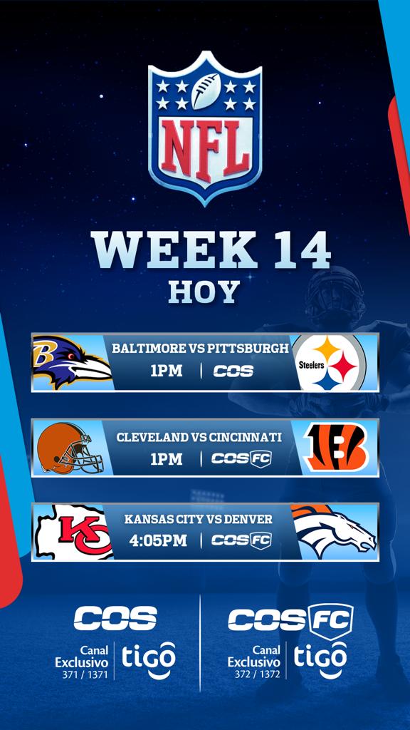 Esta es es la Cartelera de la NFL, por COS y COSFC, para hoy domingo (Dic. 11). #NFLxCOS 🏈 #NFLSunday 🏈 
#Week14 #NFLGameday 🏈