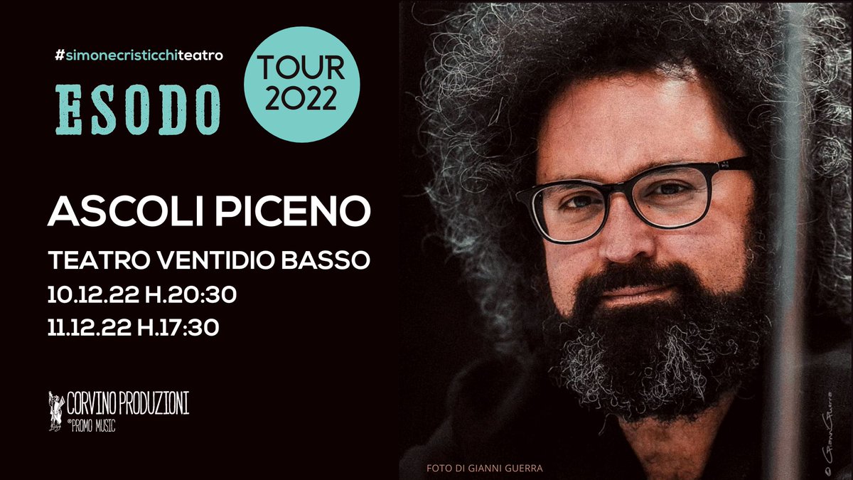 Ultimo appuntamento di ESODO oggi ad Ascoli Piceno 
📌 11/12/22 ore 17:30
🎟  BIGLIETTI > bit.ly/3FtHifL

#simonecristicchiesodo #esodosimonecristicchi 
#simonecristicchiteatro 
Corvino Produzioni  
#esodogiulianodalmata