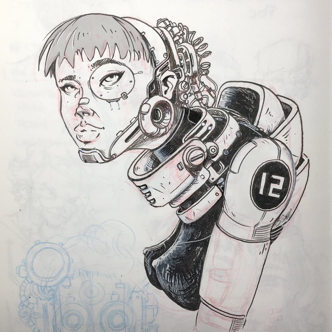 instajf's tweet photo. A Netrunner! Picked this sketch from a while back after watching @edgerunners (such a great ride!) and was inking slowly bit by bit, experimenting with new pens along the way. (*btw, white pen recommendations are welcome!). #characterdesign #ink #cyberpunk #comics https://t.co/oWWcRQaory