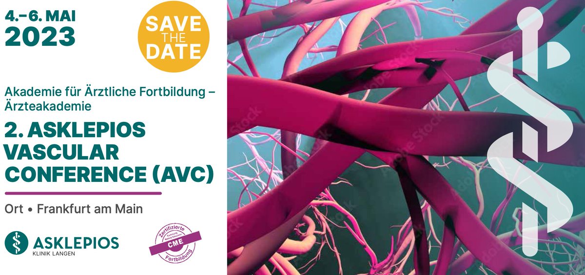 VASCevidence's tweet photo. Save the date & call for abstracts! @Asklepios_HH Vascular Conference: 4-6 May 2023 in Frankfurt, Germany. https://t.co/82IL6ATyEz | For 10 selected abstracts, costs will be covered & the best presentation will be published in #JEVT @SAGEClinMed @asklepiosgruppe @DGG_Tweets https://t.co/BKBnUztXxs