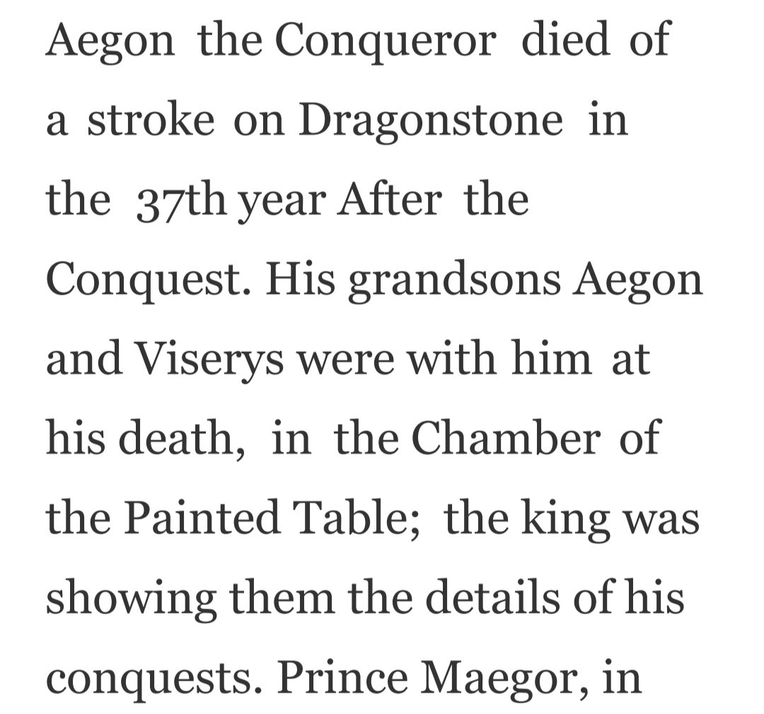 jesmaralc's tweet photo. Aegon the Conqueror passed due to stroke while showing the details of his conquest to two of his grandchildren. #FireAndBlood https://t.co/qwgbYNkOgb