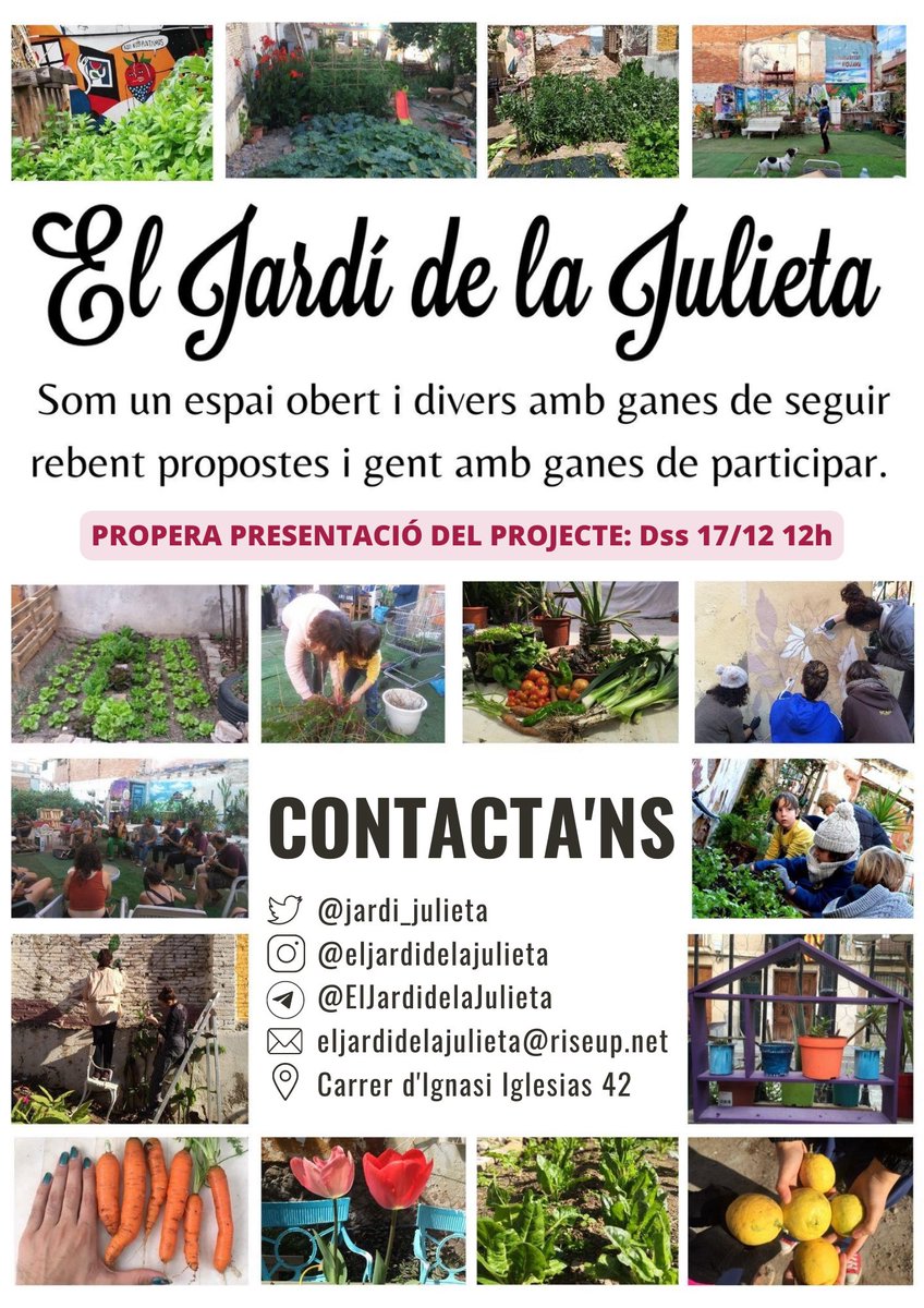 jardi_julieta's tweet photo. Coneixes el Jardí de la Julieta? T'agradaria formar part activa del projecte?
#eljardidelajulieta #stap #santandreu #projectecomunitari #espaiautogestionat #espaiverd #espaiobert #xarxaveïnal #horturbà #sobiraniaalimentària #hortcomunitari #eljardinoestoca https://t.co/FJLX4APEIA