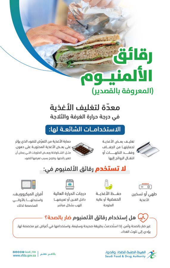 "الغذاء والدواء":

استخدام ورق الألمنيوم أثناء الطهي يلوث الطعام والأفضل استخدامه لحفظه فقط