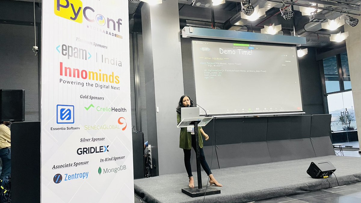 pyconfhyd's tweet photo. Hemangi Karchalkar gave a lightning talk on SQL models 
#PyConfHyd22 #Python #Conference #Hyderabad 
Cc: @EPAM_India https://t.co/QMeZfcvSCC
