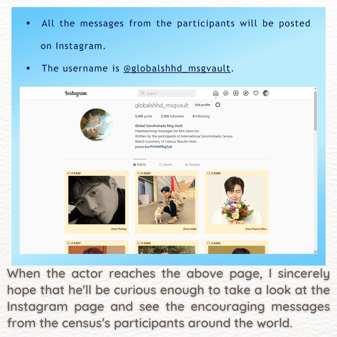 IntlShhdCensus's tweet photo. A million thanks to Jessica Yang, a generous Seonhohada from Taiwan, for trying her best to make #KimSeonHo aware of our 2021 census. Due to her efforts, the actor will be able to read the full report in Korean as well as notice the participants' messages on the IG page. 💙🙂 https://t.co/VwpaXwJm2E