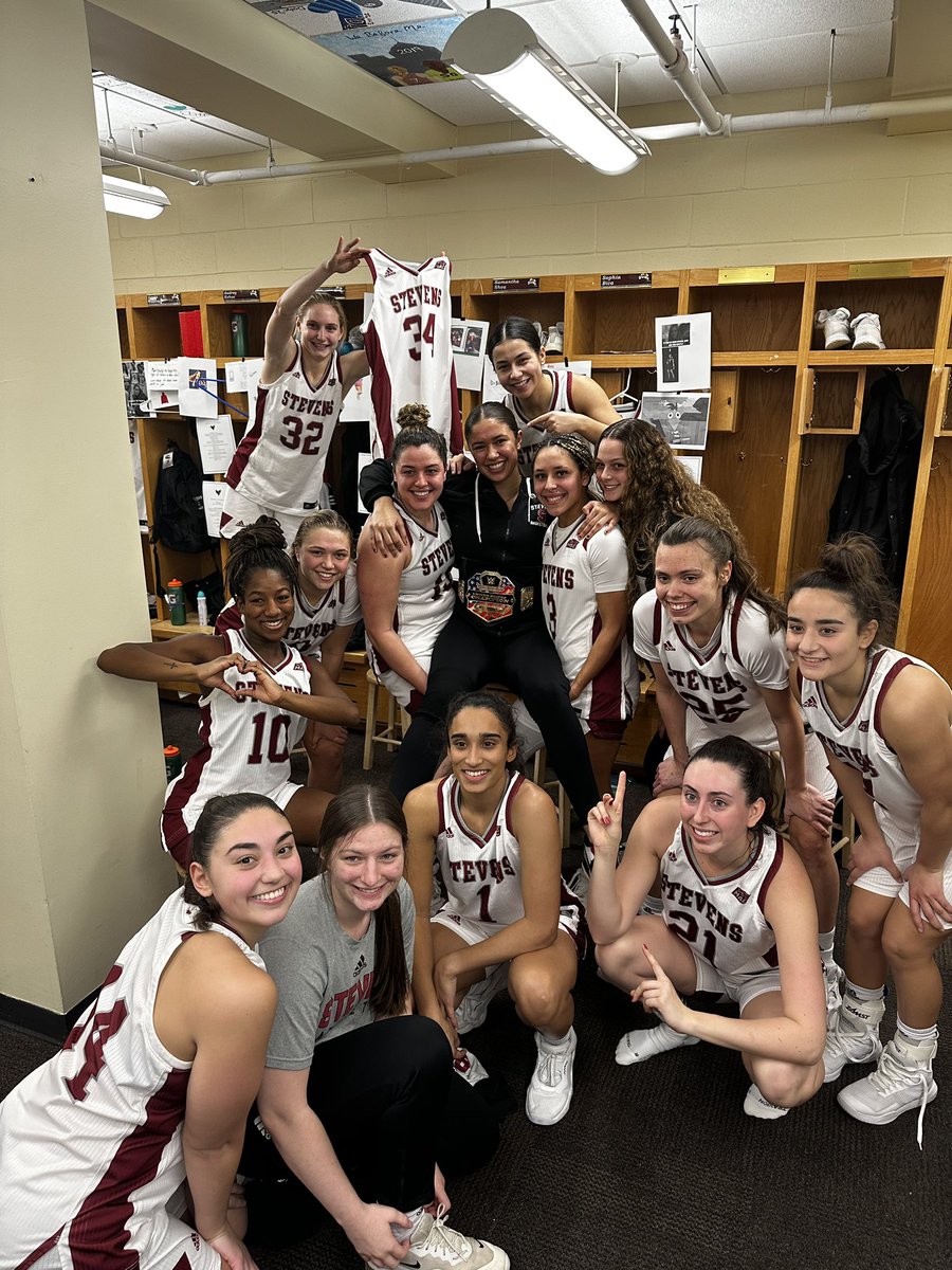 CoachMegHaughey's tweet photo. Final belt winner of the semester, and our real MVP @kehoe_audrey.  Can’t wait until she gets to take the floor in a Stevens uniform! She’s been our biggest hype woman, and now we get to be hers, as she works to get back on the court! ❤️🖤 @StevensWBBALL https://t.co/BySJIBDytj