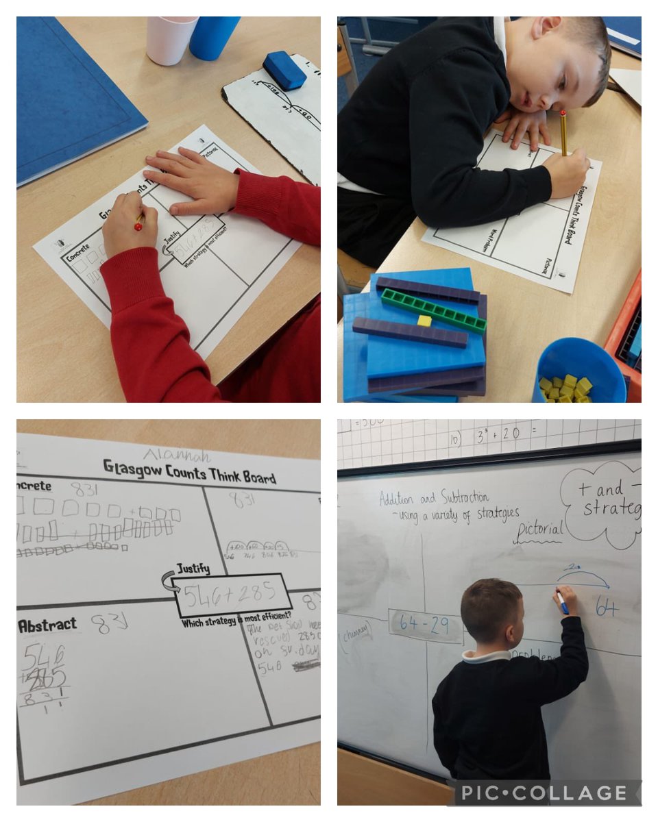 P4 have been working with our numeracy CLOL Mrs F to use a variety of strategies for addition and subtraction. They demonstrated great understanding using <a href="/glasgowcounts/">Glasgow Counts</a> Think Boards! 🧠➕➖ #CPA