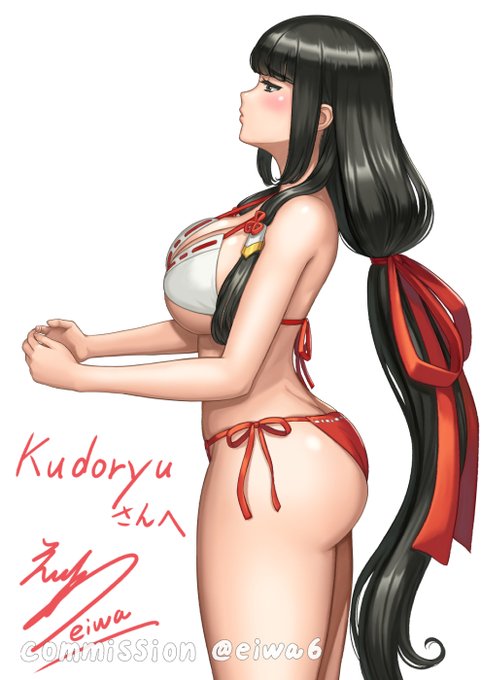 Skebのリクエストありがとうございます!私のオリジナルキャラクター巫女のアカリの水着姿です  #Skeb 