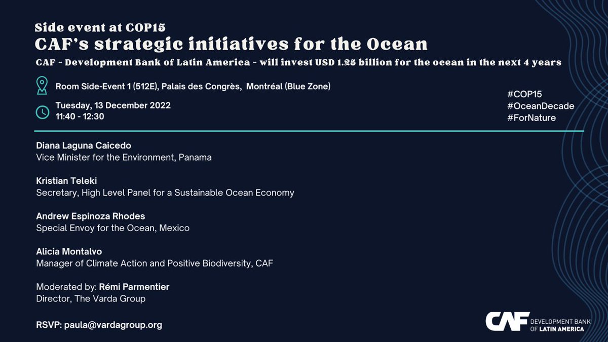 kristianteleki's tweet photo. Very much looking forward to this event @CBD_COP15 with @AgendaCAF @RemiParmentier - direct financing for projects in the coastal and ocean areas of Latin America and the Caribbean @oceanpanel https://t.co/G3Tqc423fZ
