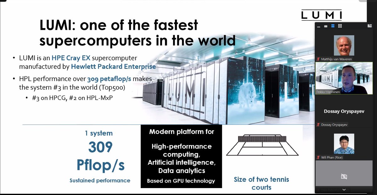 OpenMP ARB (@openmp_arb) on Twitter photo Pekka Makkinen of <a href="/LUMIhpc/">LUMI supercomputer</a> presented last Friday at the monthly <a href="/sollve_ecp/">SOLLVE_ECP</a> #OpenMP teleconference.
He described the LUMI supercomputer, the fastest in Europe!
Don't forget to join us at the next teleconference. More details at:
openmp.org/events/ecp-sol…
#HPC #Embedded Pekka Makkinen of <a href="/LUMIhpc/">LUMI supercomputer</a> presented last Friday at the monthly <a href="/sollve_ecp/">SOLLVE_ECP</a> #OpenMP teleconference.
He described the LUMI supercomputer, the fastest in Europe!
Don't forget to join us at the next teleconference. More details at:
openmp.org/events/ecp-sol…
#HPC #Embedded