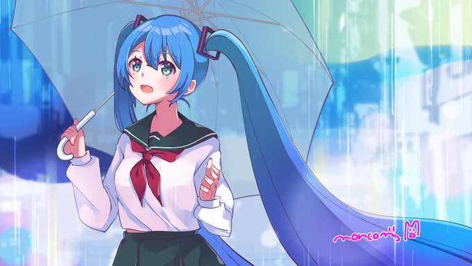 ꉂꉂ改めておしらせめろくるさんのMV2曲イラスト描かせていただきました!3枚目はラフです!へそが出てない絵も描けます! #初音ミク #vocanew #vocaloPost 
