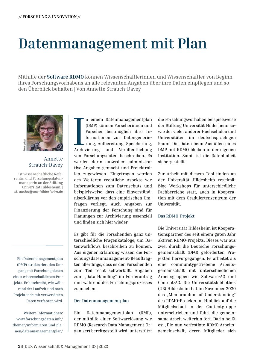 Datenmanagement mit Plan: wissenschaftsmanagement-online.de/system/files/d… / DUZ Wissenschaft &amp; Management 03 | 2022 #DMP, #RDMO