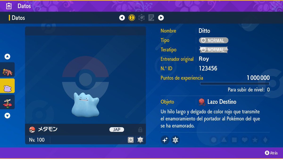 pokeroy01's tweet photo. 🍊🍇  SORTEAZO CRIANZA 🍊🍇

       🌀 Ditto Shiny 6IVs JAP 🌀

           🌀 + Lazo Destino 🌀

Requisitos: ⚠️

• Seguirme: @pokeroy01 ✔️

• Retweet 🔁 Like ❤️

• Nombra 1 amigo ✌️

#PokemonScarlet   #PokemonViolet   

2 Ganadores 🥇   FIN: 13/12/22 https://t.co/D6HqqjMIT5