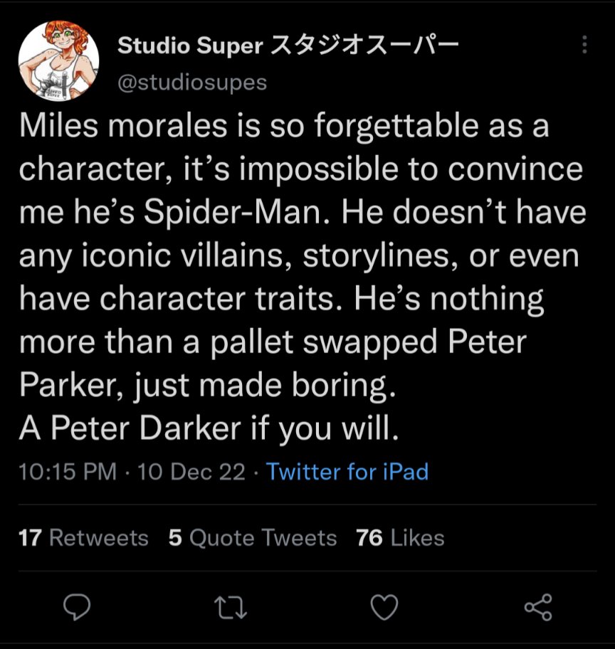 Miles Morales comics sold so well that he survived the end of the Ultimate Universe.

The MCU Spider-Man constantly borrowed elements from Miles's story.

Miles became the linchpin of multiple events (CWII and Secret Empire) in a way that elevated his character.

The Prowler?