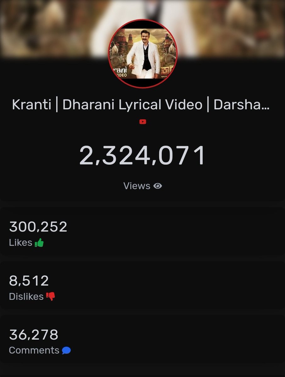 D_Kiran0718's tweet photo. 300k+ likes for #Dharani
#Dharani #DBoss #KrantiFirstSong #KrantiFirstSingle #KrantiMusicalFestBegins #KrantiRevolutionFromJan26th #ChallengingStarDarshan @dasadarshan @mediahousefilms @Dbeatsmusik https://t.co/Yzdyor5YBN