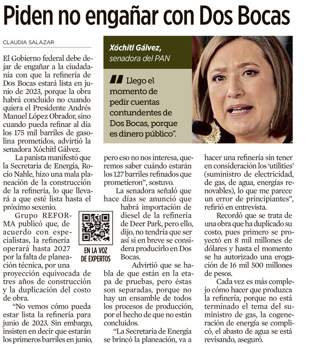 AlexItesm's tweet photo. El gobierno federal debe dejar de engañar a la ciudadanía con que Dos Bocas estará lista en 2023, porque la obra estará concluida no CUANDO QUIERA LÓPEZ OBRADOR, sino cuando pueda refinar 175 mil barriles al día” @XochitlGalvez 

@rocionahle hizo una mala planeación https://t.co/MNFE0AHw6S
