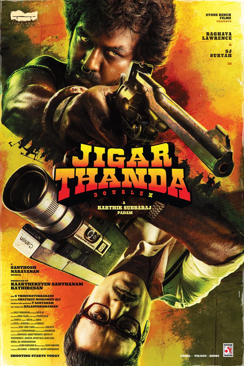 Here's the extraordinary first look of @karthiksubbaraj's #JigarthandaDoubleX starring #RaghavaLawrence & #SJSuryah 😍🔥😎

#Jigarthanda #karthiksubbaraj #raghavalawrencemaster #sjsuryahfans #Kollywood #thatfilmydude