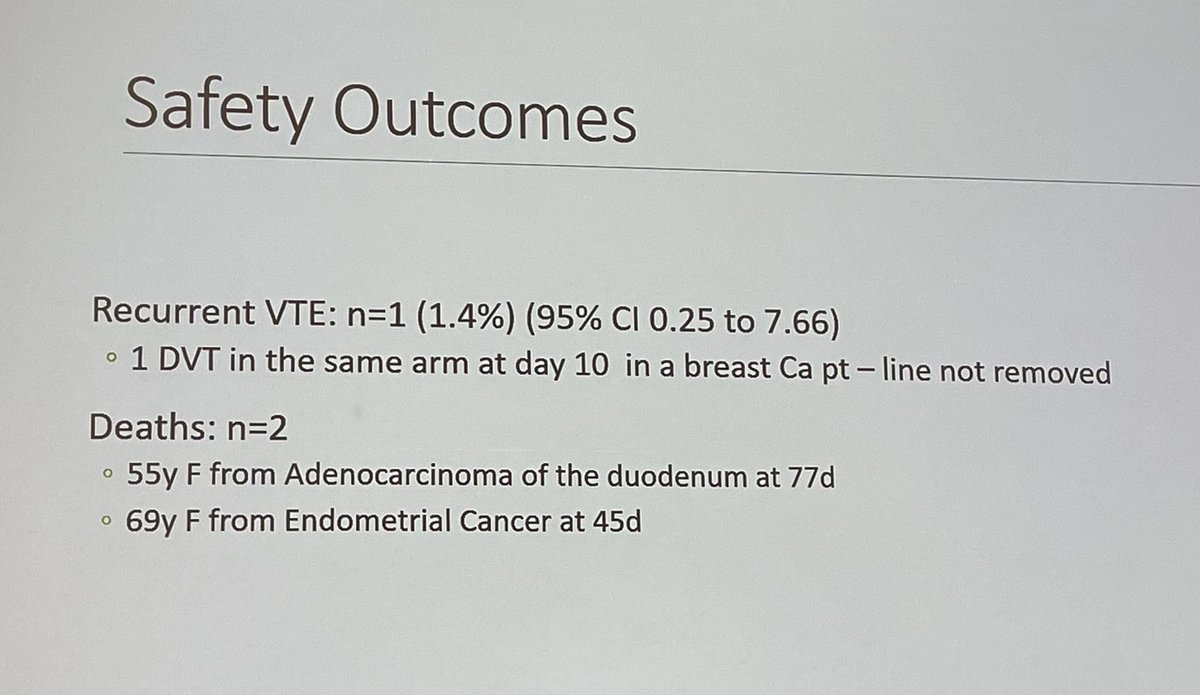 MarcCarrier1's tweet photo. Dr. Kovacs presenting the results of Catheter 3 study (N=70) at #ASH22
Apixaban showing promise in CVC-associated UEDVT in cancer patients with high preserved CVC function low risk of VTE (1.4%) and bleeding complications (MB 2.9% and CRNMB 5.7%).
@ThrombosisCan @canvector https://t.co/kGm3H8L7f3