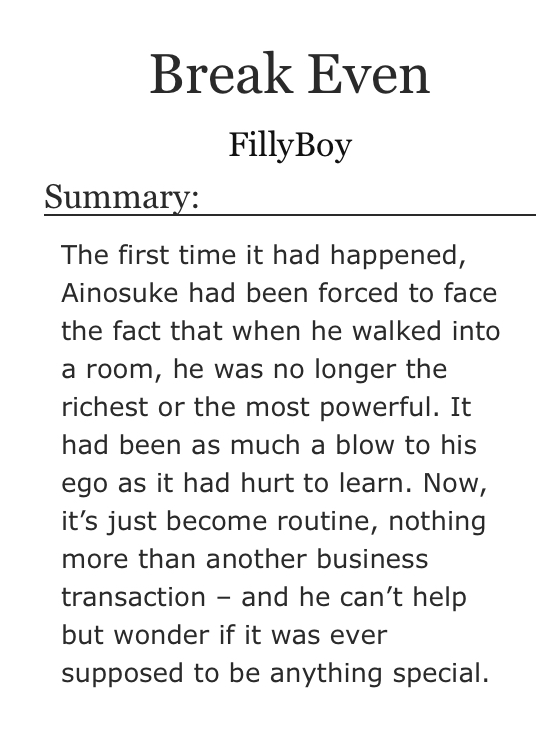 FillyBoy19's tweet photo. NSFW // My Mob/Ainosuke piece for warabi for @Sk8Grind's Holiday Grind 2! Thank you to my amazing beta @BinuuUnhinged!

"Break Even"

The first time it had happened, Ainosuke had been forced to face the fact that when he walked into a room, https://t.co/ePAW7JrLcL