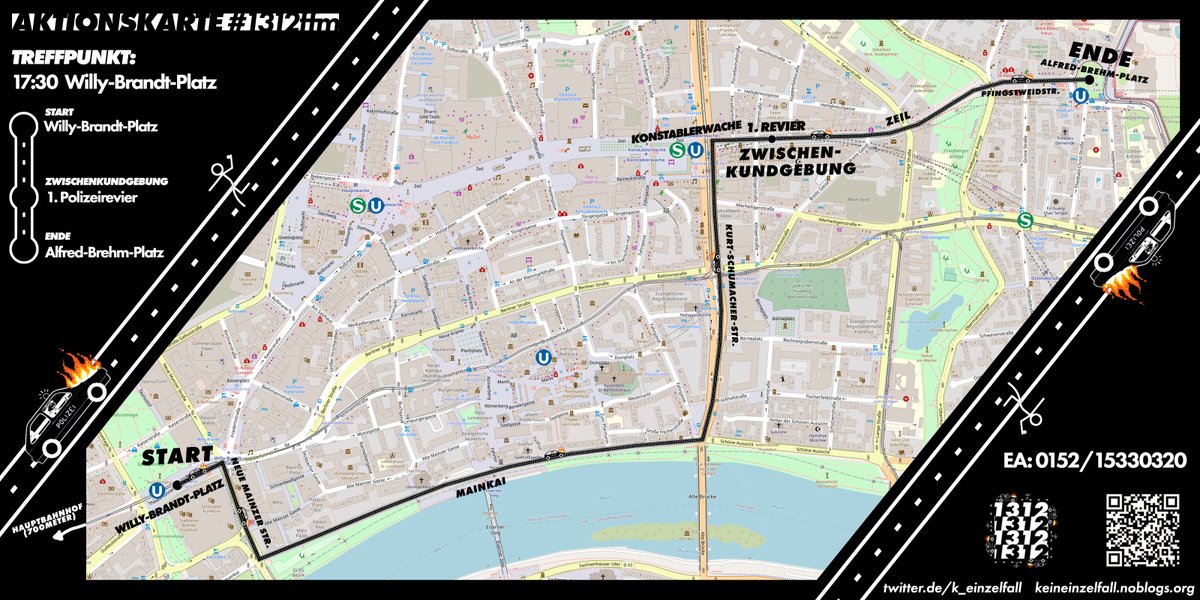 ❗️Aktionskarte inkl. #ROUTE und #EA-Nr. für die #Demo in #Frankfurt am 13.12.2022❗️

#KeinFreundKeinHelfer #1312ffm