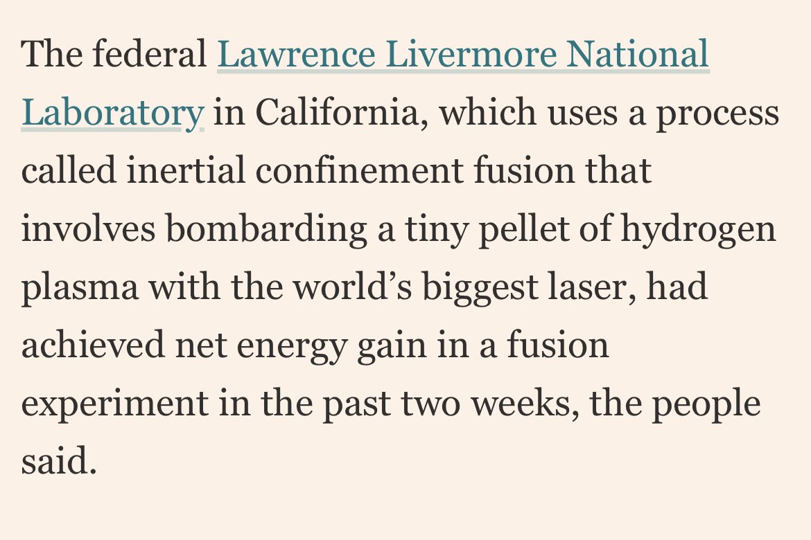 OilSheppard's tweet photo. The Lawrence Livermore National Laboratory in California achieved the milestone in the last two weeks, according to 3 people familiar with the preliminary results 

The DOE says Energy Sec Jennifer Granholm will announce “a major scientific breakthrough” at the LLNL on Tuesday https://t.co/U8Ar9NpaMC