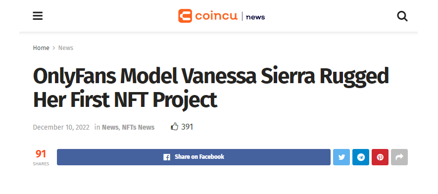 NFTherder's tweet photo. Vanessa Sierra keeps ignoring and blocking people hoping this will all just go away. Doesn't seem to be working for you Vanessa. When are you going to answer questions? https://t.co/Kl5JwQsSvn