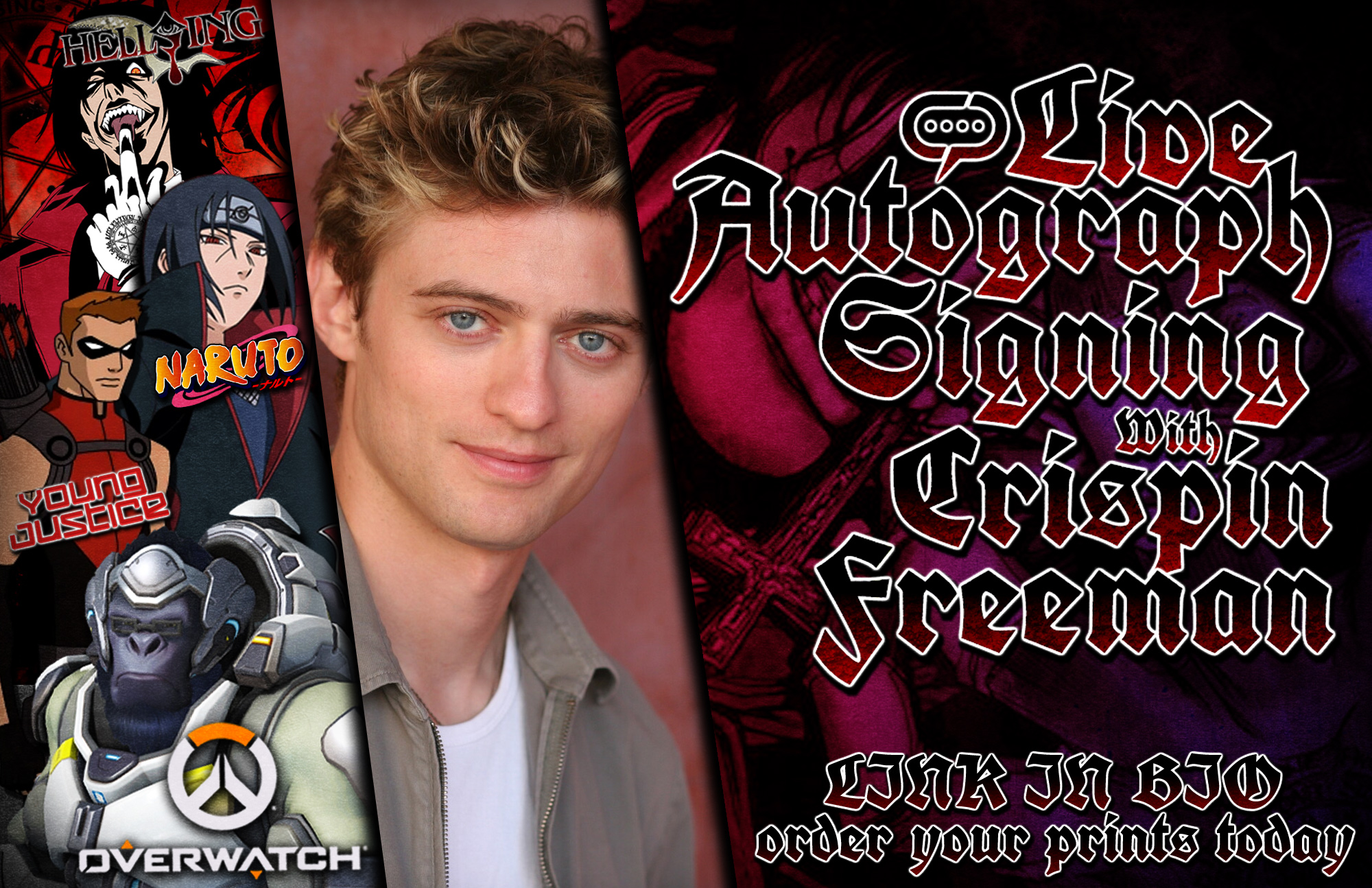 Crispin Freeman on X: "REMINDER: I'm doing another online signing on  Instagram Live TODAY at 1pm Pacific Time! No new send-in orders at this  time, but all my prints are available, including