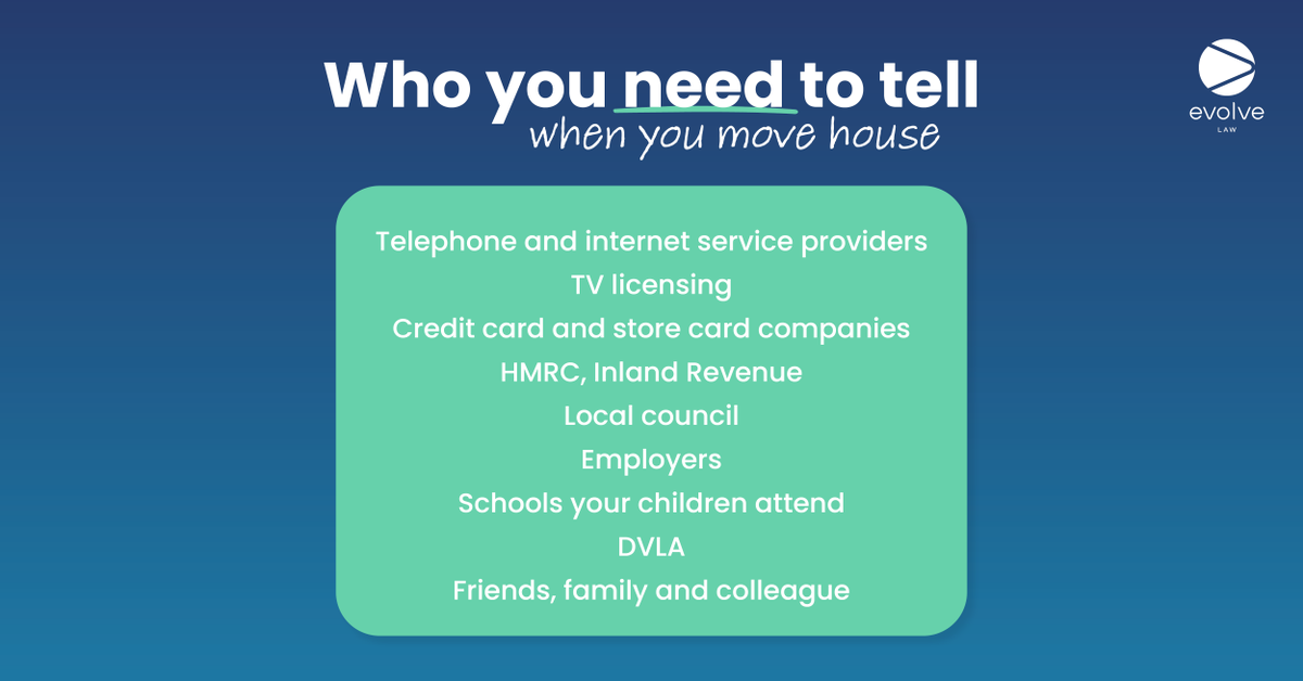 You found your #DreamHome. You picked the best #Conveyancers. And now you've got the keys 🙌🏼🔑

Well done on making it this far!

But now there's a lot of people you need to tell about the move...

Here are some good ones to start with! Let us know if you can think of anymore 👀