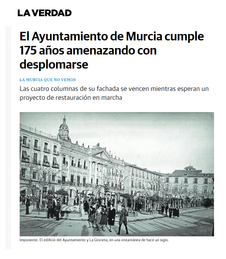 huermur's tweet image. Como dice @antoniobotias en @laverdad_es, es de esperar que las obras salgan adelante más rápido de lo que se hunde la fachada de uno de los bienes que identifican nuestra ciudad. Aunque solo sea por celebrar con dignidad el 175 aniversario #PatrimurSOS

laverdad.es/murcia/ciudad-…