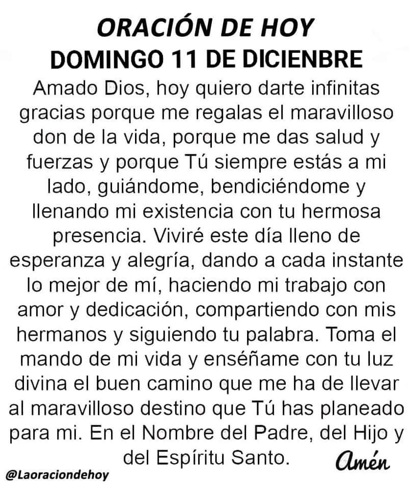 laoraciondehoy's tweet photo. Oración diaria para hoy domingo 11 de diciembre del 2022. https://t.co/F7PvTT2epl
