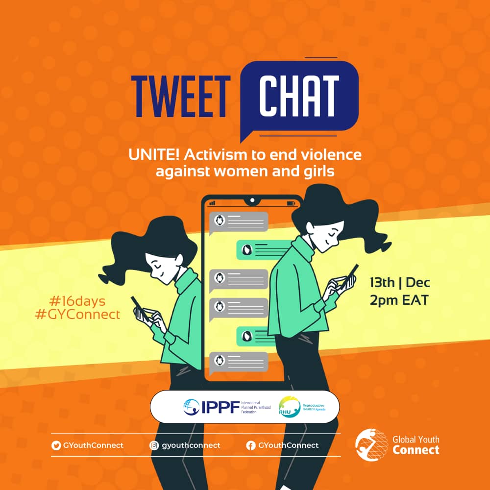 okwii_herbert's tweet image. As we #OrangeTheWorld, @GYouthConnect has organized a Tweet Chat discussion this Tuesday, 2pm to 4pm EAT, in a bid to fuel activism to end violence against women and girls. 

#16Days #GYConnect